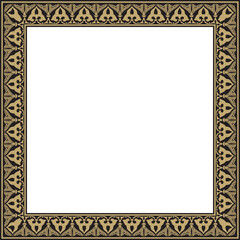 Vector gold with black Arabic national square ornament.  Ethnic rectangle, frame of eastern peoples. Persian painting