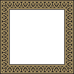 Vector golden with black Chinese rectangle, frame. Square ornaments of oriental peoples, korea, taiwan, china, hong kong, indonesi