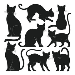 A set of Halloween cat silhouette vector