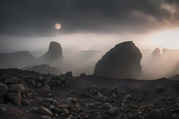 dawning in the rocks