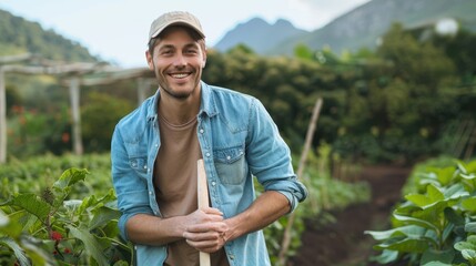 The smiling farmer in garden
