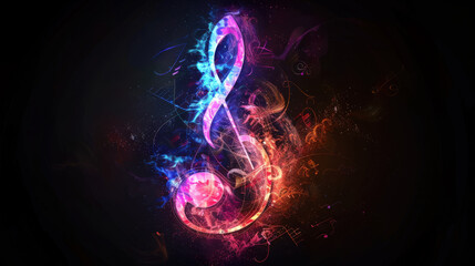 A colorful musical note with a flame on it