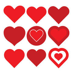 set of red heart icons, collection of red heart vector icons