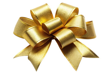 Beautiful golden ribbon bow, perfect for gift wrapping and decoration. Isolated on transparent background, png.
