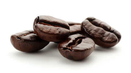 Naklejka premium A detailed and hyper-realistic close-up shot of coffee beans, showcasing their texture and color. Isolated on white background.