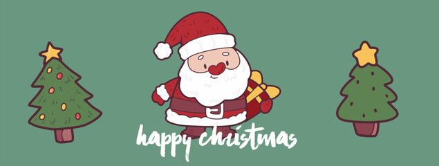 Fototapeta premium christmas cartoon Cute elements, card decoration, vector illustration
