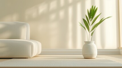 Fototapeta premium A cozy living room with a person practicing gentle stretching exercises on a yoga mat, with copy space, high-resolution photo, realistic photo, hyper realistic