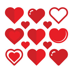 set of red heart icons, collection of red heart vector icons