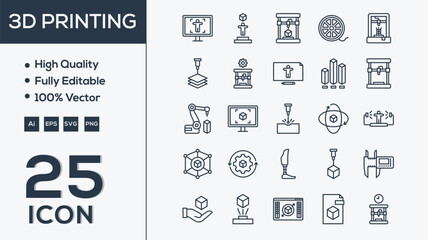 3d Printing icon collection vector illustrator