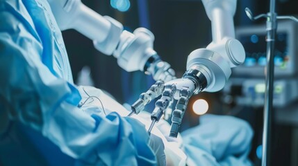 AI-powered robot assisting a surgeon in the operating room