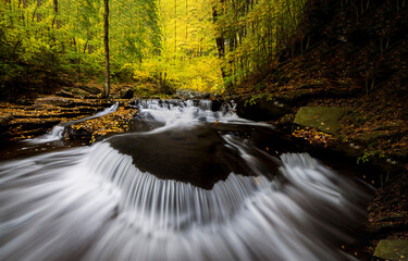 Autumn waterfall in autumn forest