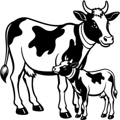 baby cow with mother cow Vector