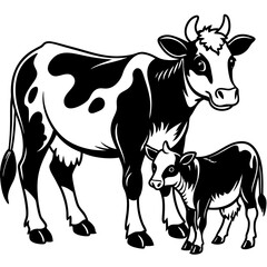 baby cow with mother cow Vector