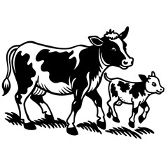 baby cow with mother cow Vector