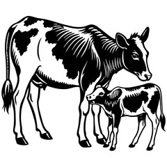 baby cow with mother cow Vector