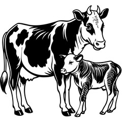 baby cow with mother cow Vector