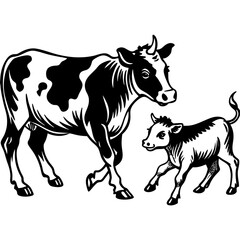baby cow with mother cow Vector