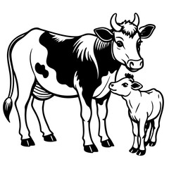baby cow with mother cow Vector
