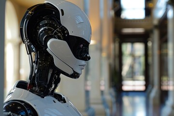 Fototapeta premium robot cyborg face head advanced artificial intelligence future