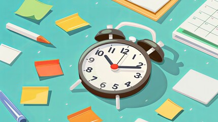 A calendar and clock with sticky notes and business tasks, symbolizing effective time management.