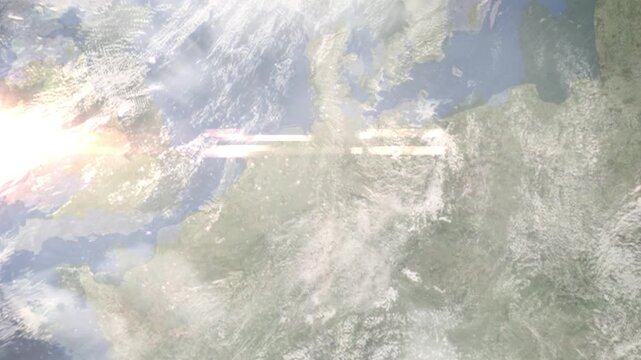 Earth zoom in from space and focus on Minden, Germany. Background for travel intro or blog. Satellite view. 3D style Animation. Images from NASA.