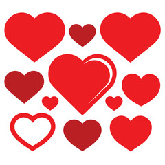 set of red heart icons, collection of red heart vector icons