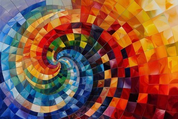 Obraz premium Multicolored composition consisting of squares and forming a spiral. Placed on the entire image.