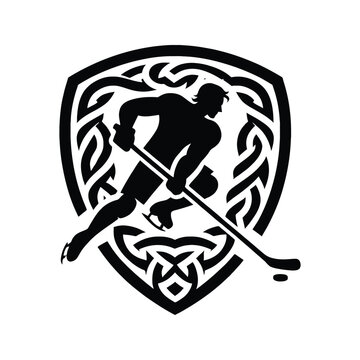 hockey player silhouette in celtic shield clip art preview