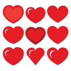 set of red heart icons, collection of red heart vector icons