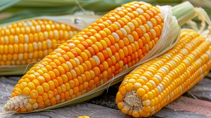 Sunlit ripe corn cobs in minimalist eco gardening for bio agriculture enthusiasts