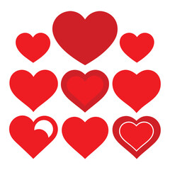 set of red heart icons, collection of red heart vector icons