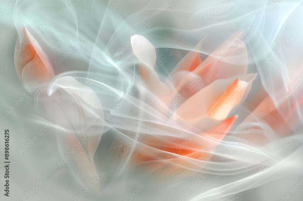 Poster Delicate abstract design featuring soft floral shapes in pastel colors, creating a dreamy and ethereal atmosphere with gentle flow.