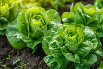 Minimalist eco gardening  lettuce field under sun rays in bio agriculture for sustainable practices