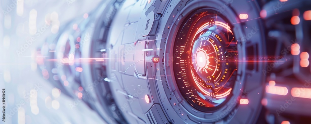 Poster futuristic technology background with glowing interface and mechanical components