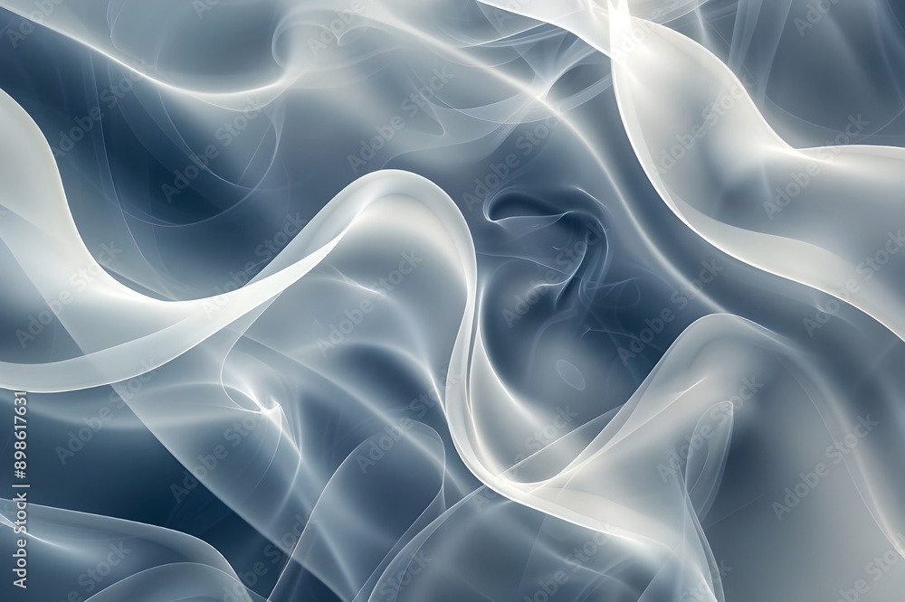 Poster A mesmerizing abstract art piece featuring flowing smoke patterns in serene grey tones, creating a tranquil and fluid visual effect.
