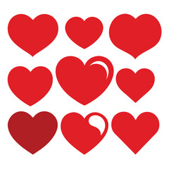 set of red heart icons, collection of red heart vector icons