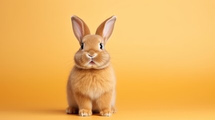 Obraz premium cute animal pet rabbit or bunny brown color smiling and laughing isolated with copy space for easter background, rabbit, animal, pet, cute, fur, ear, mammal, background, celebration, generate by AI