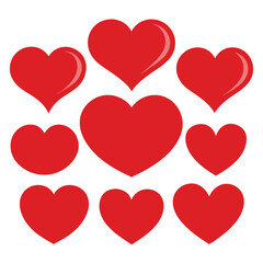 set of red heart icons, collection of red heart vector icons