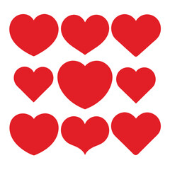 set of red heart icons, collection of red heart vector icons