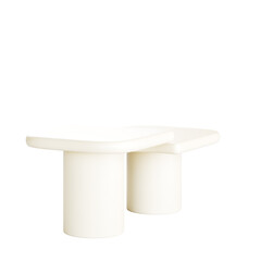 A white table with two round legs and a white top