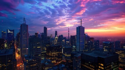 Fototapeta premium A dynamic photo of a city skyline at dusk