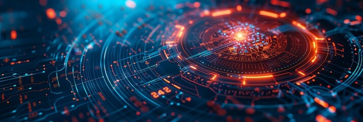 Obraz premium Abstract Digital Circuit Board With Orange Glowing Lines.