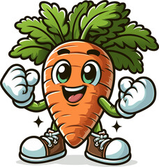 Obraz premium Carrot cartoon character, and mascot of a welcome pose. vector illustration of cute and funny carrot in cartoon and flat style.