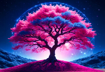 Neon Tree in a Dreamlike Landscape.