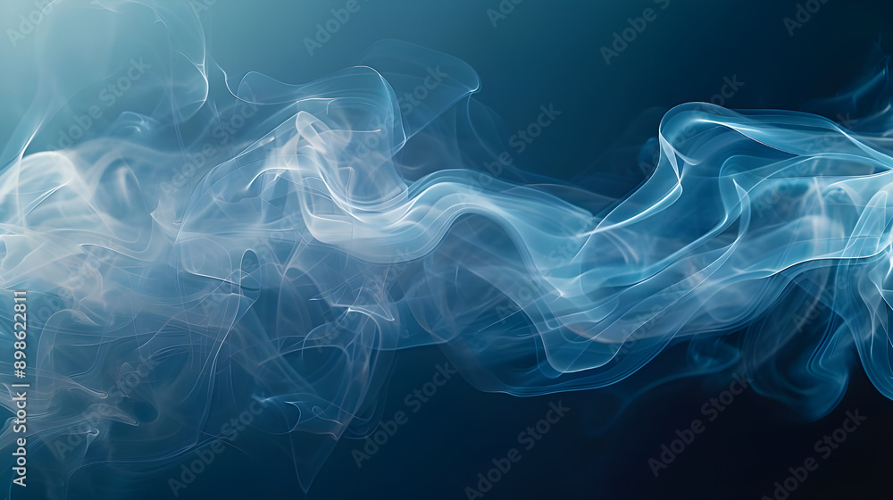 Poster mesmerizing abstract artwork featuring delicate blue and white smoke swirls, creating a calming and 
