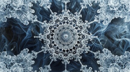 A minimalist background with a silver fractal design on a dark blue canvas
