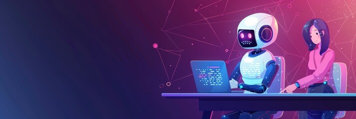 Woman Working With Robot Assistant.