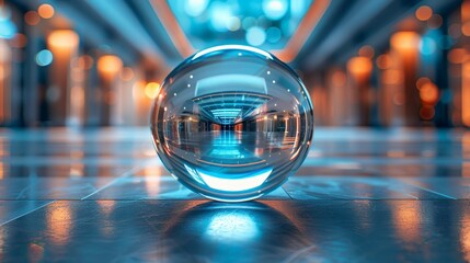 Glass Sphere Reflecting a Modern Interior.