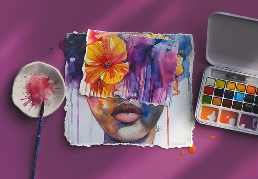 Handmade Paper Watercolor Mockup Scene 2