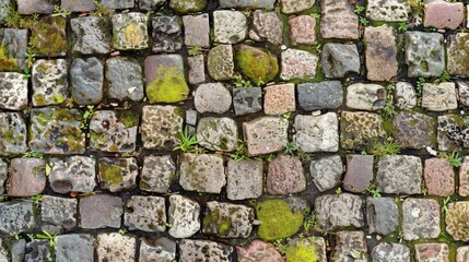 Fototapeta premium Bird's Eye View of Detailed Cobblestone Wall - Rustic Architecture Aesthetic